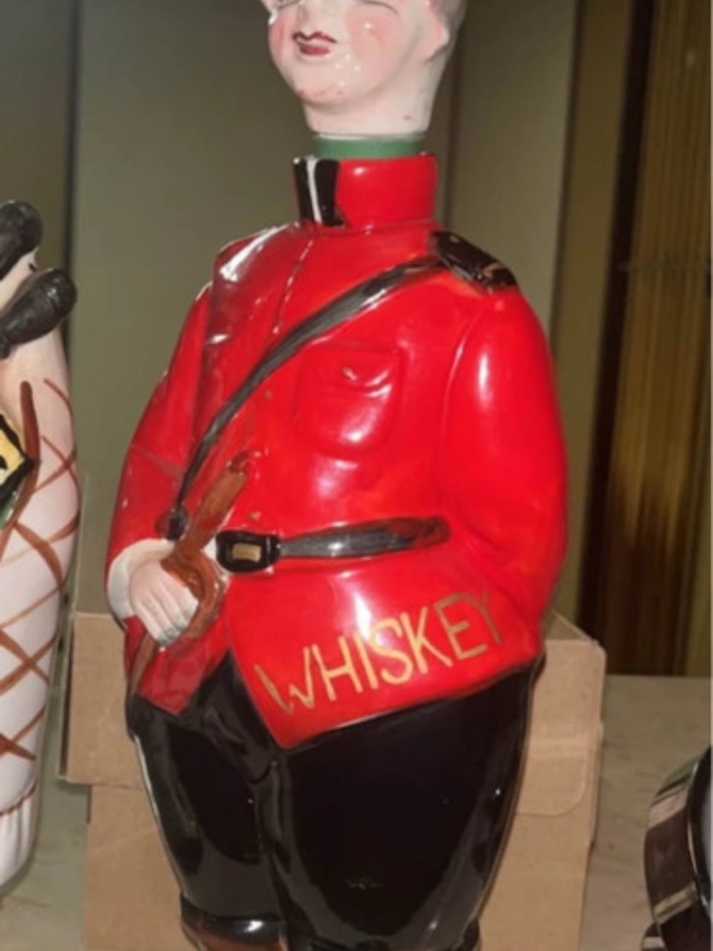 Red and Black Ceramic Mountie Whiskey Decanter - Decorative Home Accent